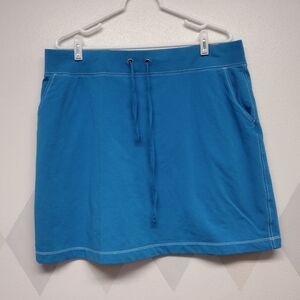 Lands' End turquoise blue jersey knit athleisure skirt with drawstring waist